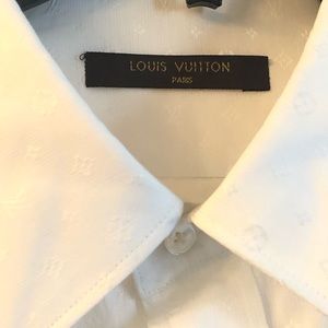 Men LV White Embroidered Dress shirt